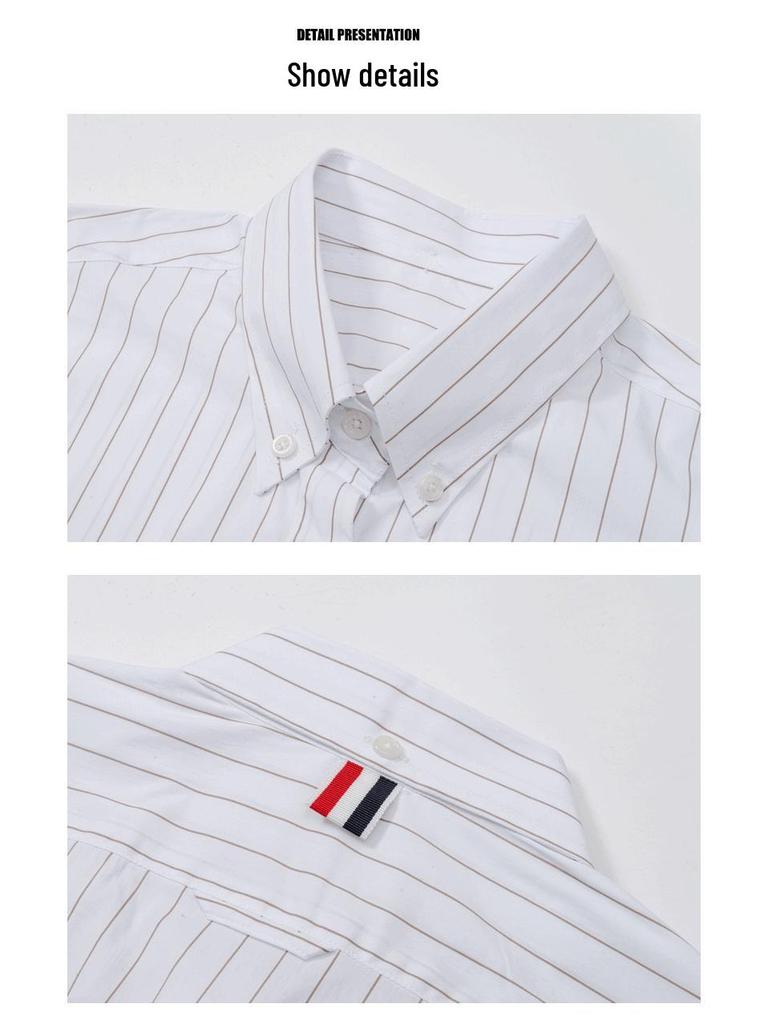 TBJL Women's White Pinstripe Campus Style Short Sleeve Blouse