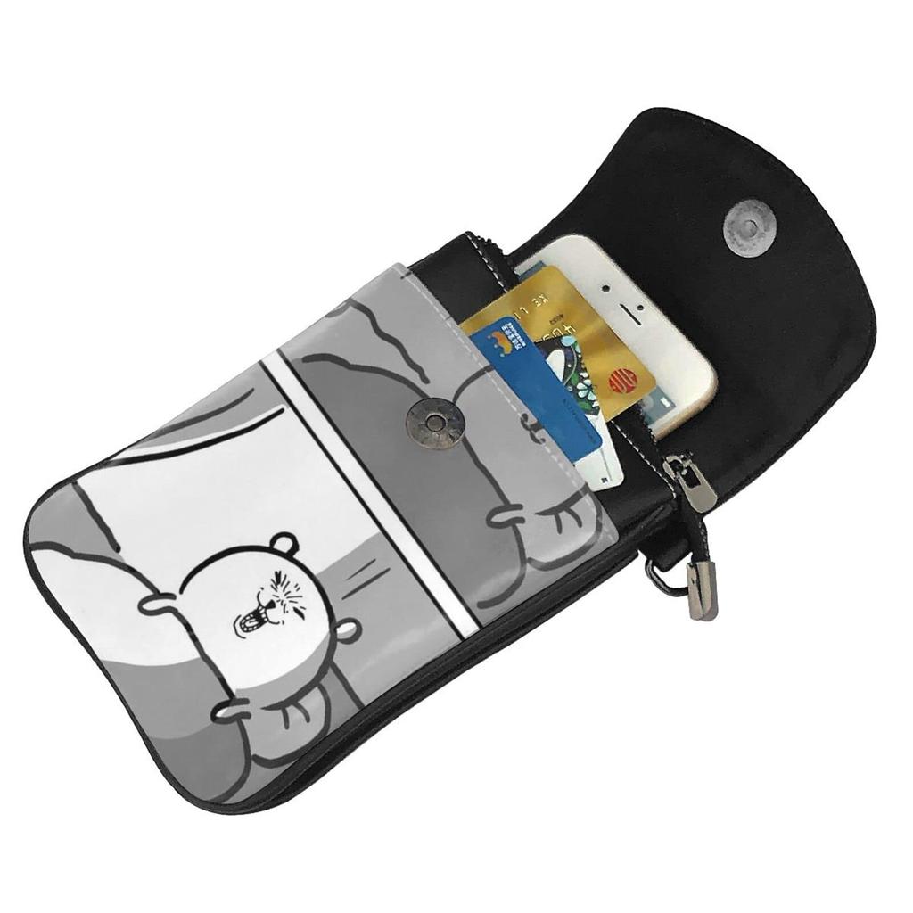Jibun Tsukkomi Kuma Smartphone Pouch Genuine Leather Shoulder Bag Thin Ladies Mini Pouch Popular Wallet Crossbody Bag Height 19cm x Width x Thickness