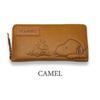 PEANUTS SNOOPY Round Zip Long Wallet, Camel, 73053, Cowhide, Italian Leather, Unisex (Camel)