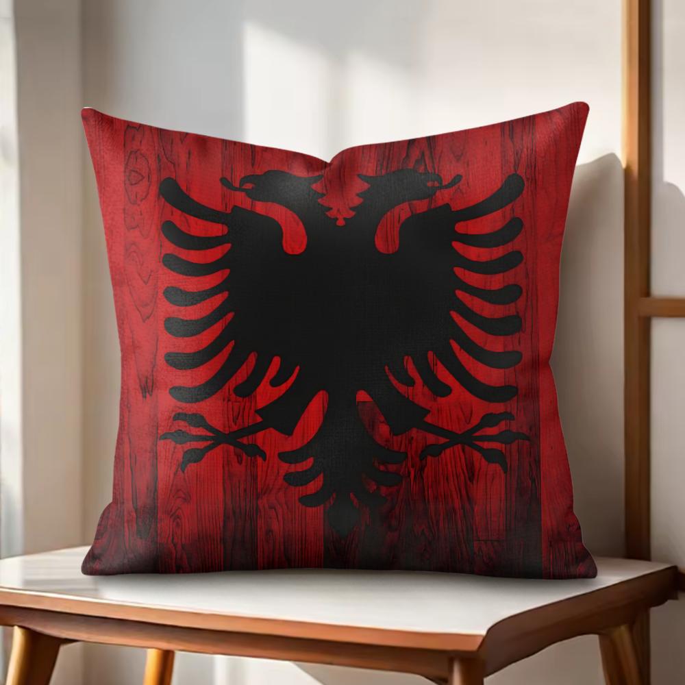 AAlbaniaS Flag Cushion Cover Natural Linen Organic Fabric DoubleSided Printing Couch Pillow Covers Home Decor