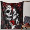 Gothic Skull Rose Flannel Blanket, Vintage Halloween Print Throw, Soft Warm All-Season for Home Decor, Unique Gothic Gift Idea