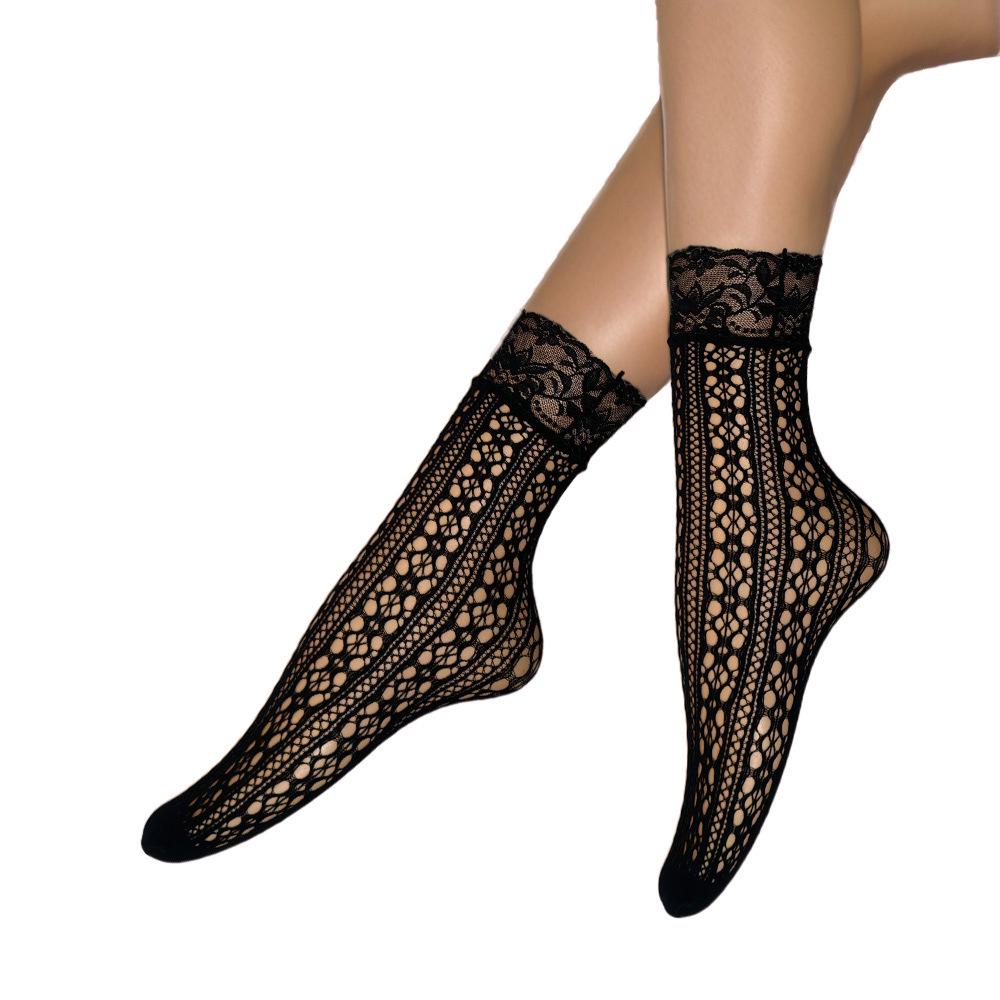 Chaussettes d'été en dentelle résille Perle Noire - Respirantes, Invisibles Grandes Tailles