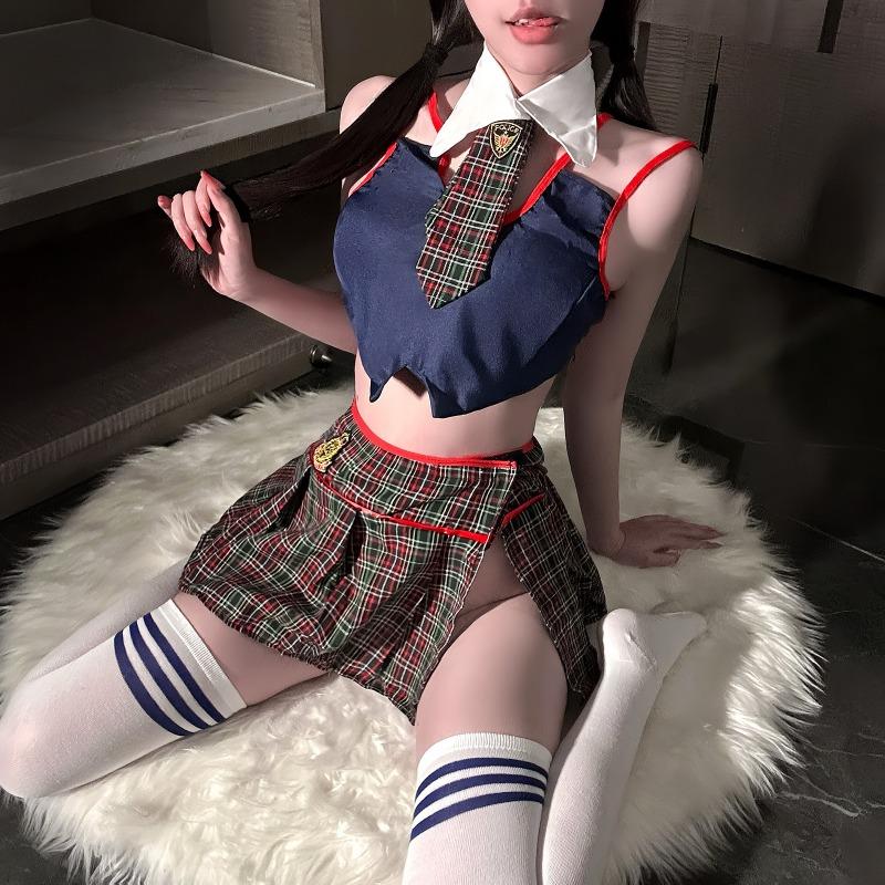 Sexy women's lingerie uniform seduction college style miniskirt student outfit two-piece suit pure desire