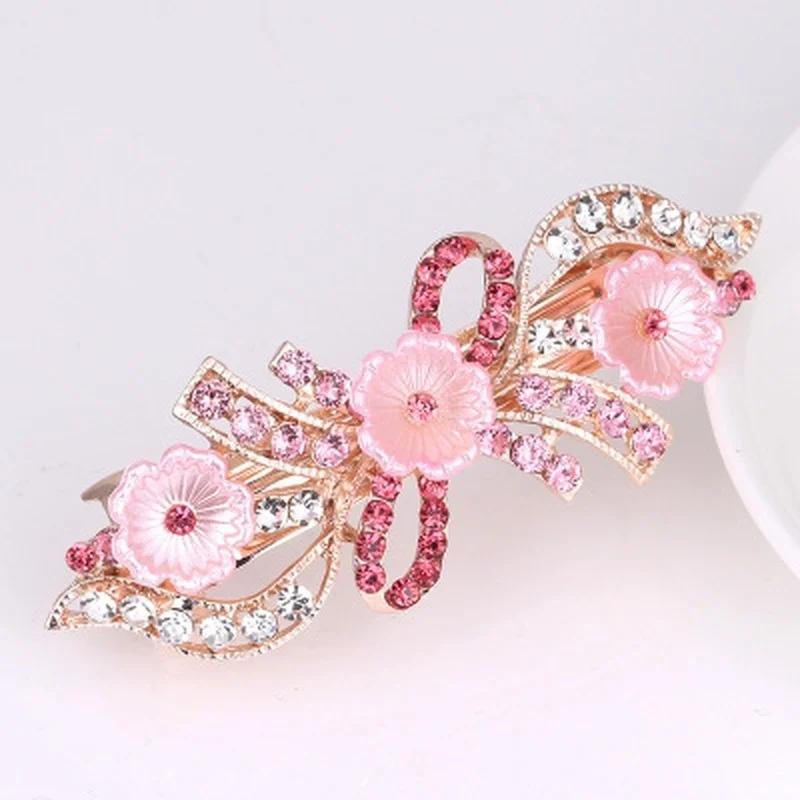 Womens Colorful Flowers Gentle Pearl Flower Hairpin Hair Accessories Womens Fashion Rhinestone Hairpin Headdress Gift