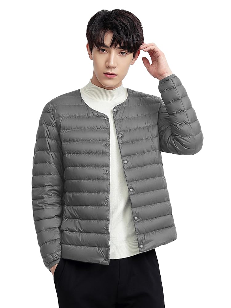 

MUISHUYU Пуховик без воротника Ультра или Круглый и Теплый для и YU54 Мужская Куртка, Легкий, V-образный вырез, Ветрозащитный, Весна, Осень, Зима, (JP, Алфавит, серый