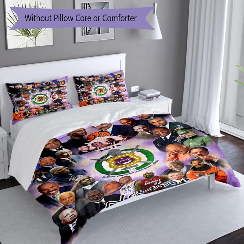 3pcs Custom Name Omega Psi Phi Bedding Set,Includes 1 Duvet Cover and 2 Pillowcases,All-season Bedroom Decor