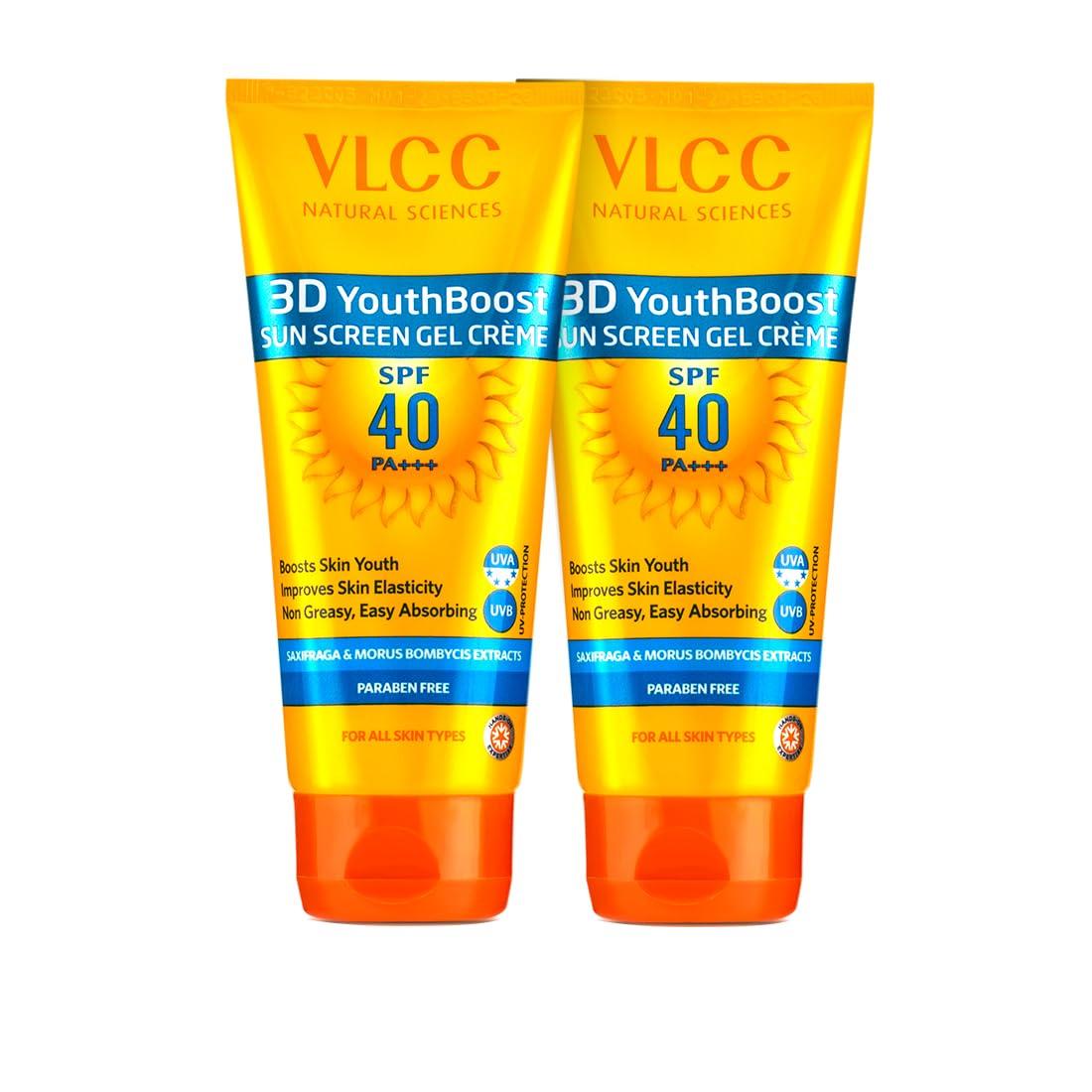 

VLCC 3D Youth Boost SPF 40 Sunscreen Gel Cream 50g Pack of 2 | Non-Greasy, Zero White Cast, Hydrating Sun Protection
