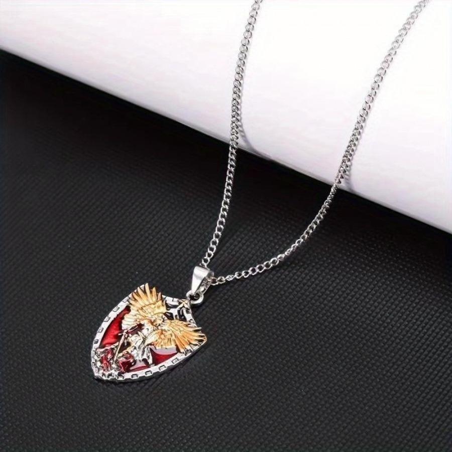Нержавеющая сталь Ожерелье для мужчин Воин Хранитель Святой Ангел Святой Михаил Подвеска Ожерелье Мужчины Рыцарь Щит Ожерелье Украшения G серебряный