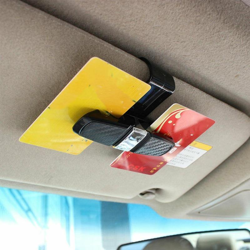 Uchwyt na okulary na osłonę przeciwsłoneczną do samochodu Klips na okulary przeciwsłoneczne Uchwyt na karty bilety Zapięcie na okulary Klips na okulary przeciwsłoneczne z włókna węglowego Czarny Srebrny