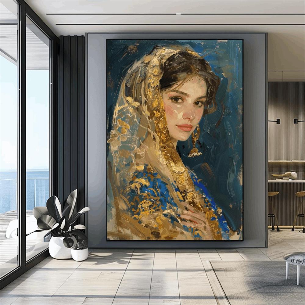 Arab Woman Portrait Poster Elegant Middle Eastern Female Wall Art Prints Ethnic Canvas Poster Oriental Beauty Line Art Prints