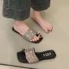 Fashion French Slippers Women Summer Wear 2025 New Style with Skirt Fashion Rhinestone Toe Flat Beach Sandals