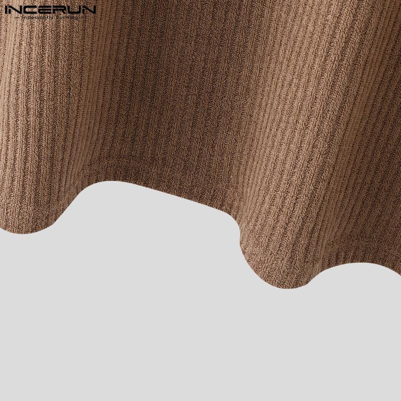 INCERUN Bărbați Deep V Jumătate cu mânecă lungă tricotată Casual Top cu coaste