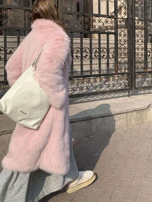 Faux Fur Coat Loose-Fit Faux Fur Jacket Women's Long-Length Coat with Oversized Collar for Fall/Winter