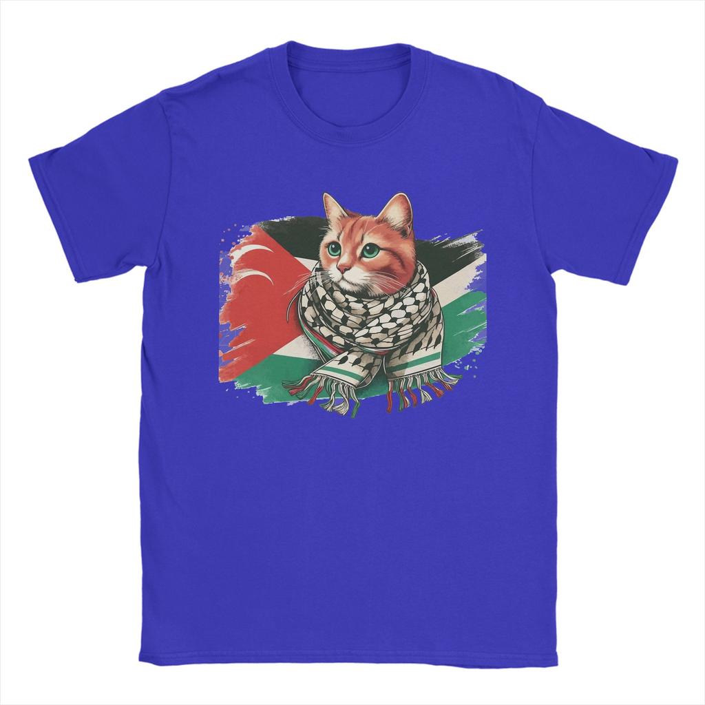 Unisex TShirts Palestine Cat With Scarf Novelty 100 Cotton Tees Short Sleeve  T Shirt Crew Neck Clothes Printing