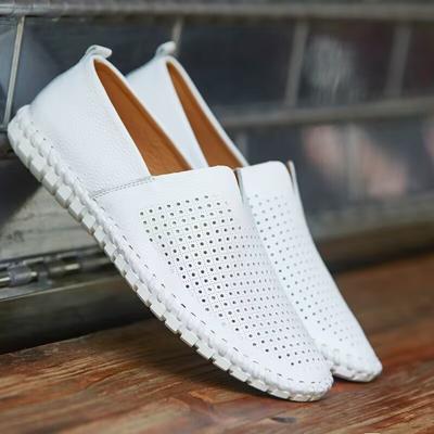 Fashion Soft White Moccasins Men Dress Shoes Extra Size 47 48 49 Male's Breathable Cut-outs Loafers Casual Hand-stitching Formal Shoes