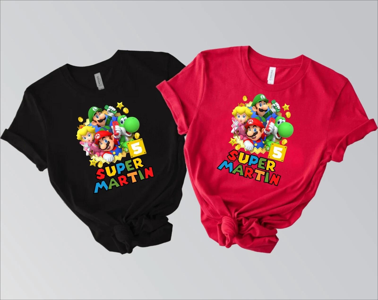 Personalised Super Mario Name T-Shirt, Luigi Game Birthday Gift Unisex Kids Top 2XL