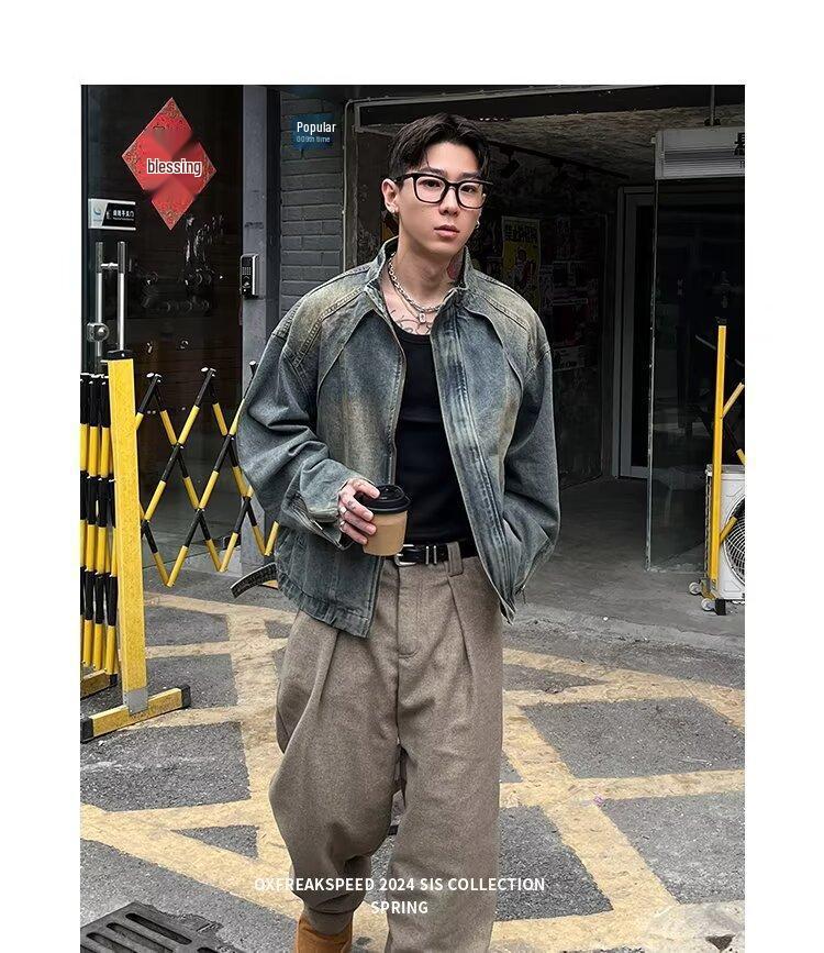 Couples' Retro Patchwork Denim Jacket - Unisex High-End Spring/Autumn Hong Kong Style Coat