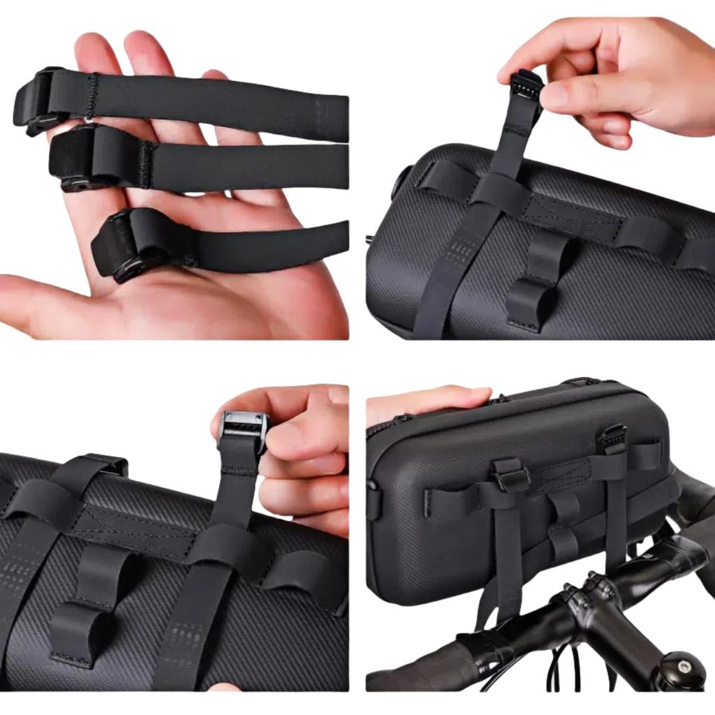 WILD MAN Hard Case Bicycle Handlebar Bag Elastic Drawstring Cycling Handlebar Bag for Bikes - Pack/Front Road/Mountain (GD8, Black) [Used]