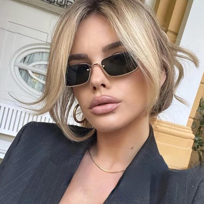 Fashion Small Square Sunglasses Women Luxury Brand Metal Half Frame  Vintage Sexy Lady Sunglasses Woman Trend Style