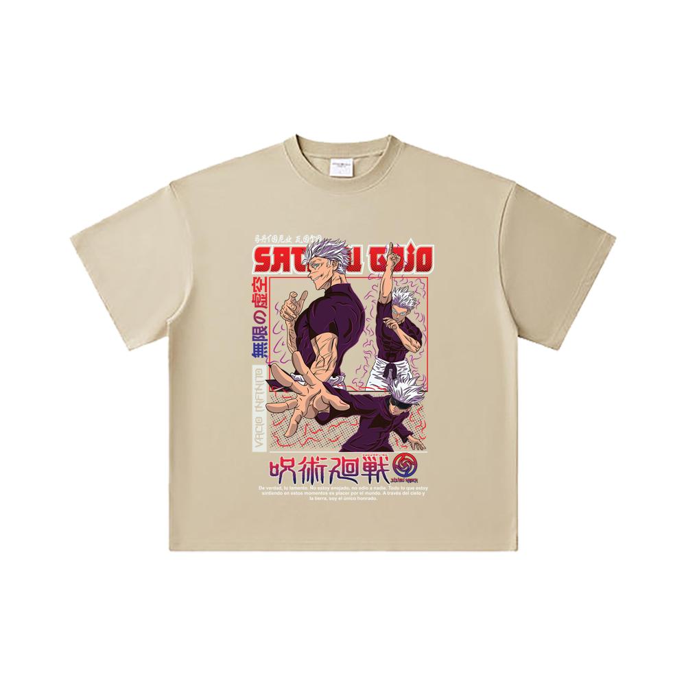 260 GSM Double Yarn 32 Count 100% Cotton Jujutsu Kaisen V25 Gojo Print Unisex Heavy Cotton T Shirt