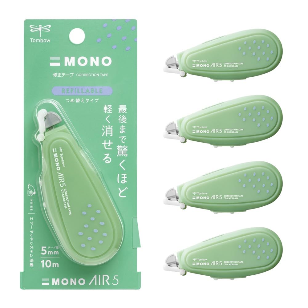 Tombow Mono Air Correction Refill 5mm Milk Set of 5 Tape, Type, Wide, Green, (CT-CAX5C66L-5P)