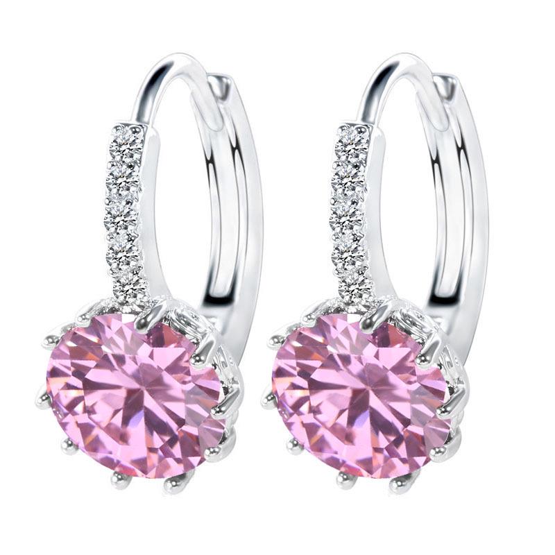Big Sale 925 Silver Loop Hoop Earrings Candy Color Cubic Zircon Charms Women Jewelry Wedding Accessory Brincos