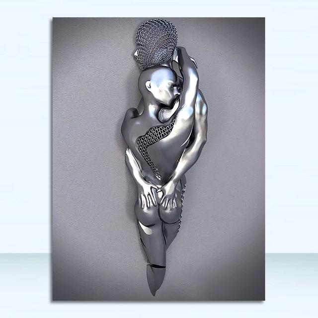 Romantic Abstract Metal Figure Sculpture Canvas Print: Modern Wall Art