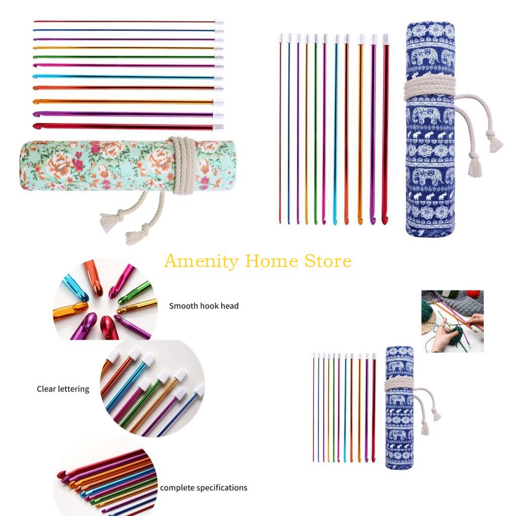F26C 11Pcs 27cm Long Afghan Crochet Hook Needle 2mm-8mm Colorful Aluminum Knitting Needle Ergonomic Grip For Sweater Blanket