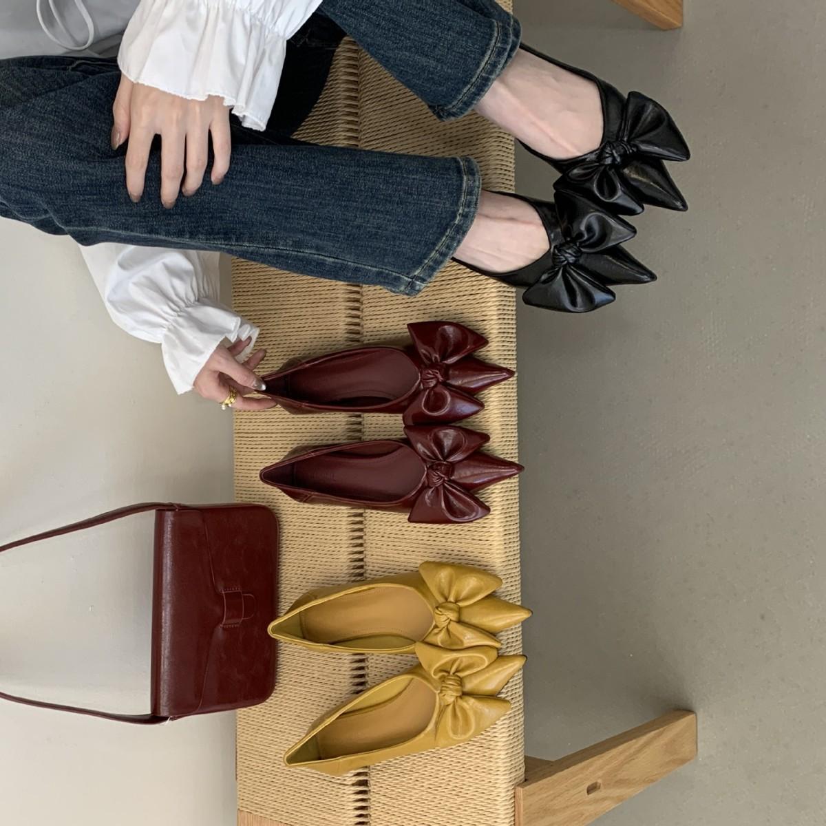 Women s Pointed Toe Bowknot Spring Elegant Pumps - Fashionable Footwear 35 бордовый