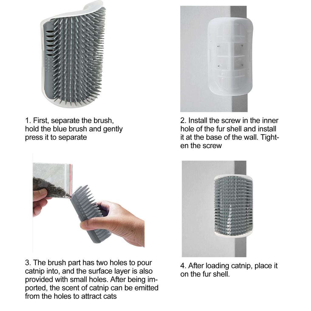 Plastic Cat Self Groomer   Comb Buty Soft Brush Body Scratcher on Wall Corner
