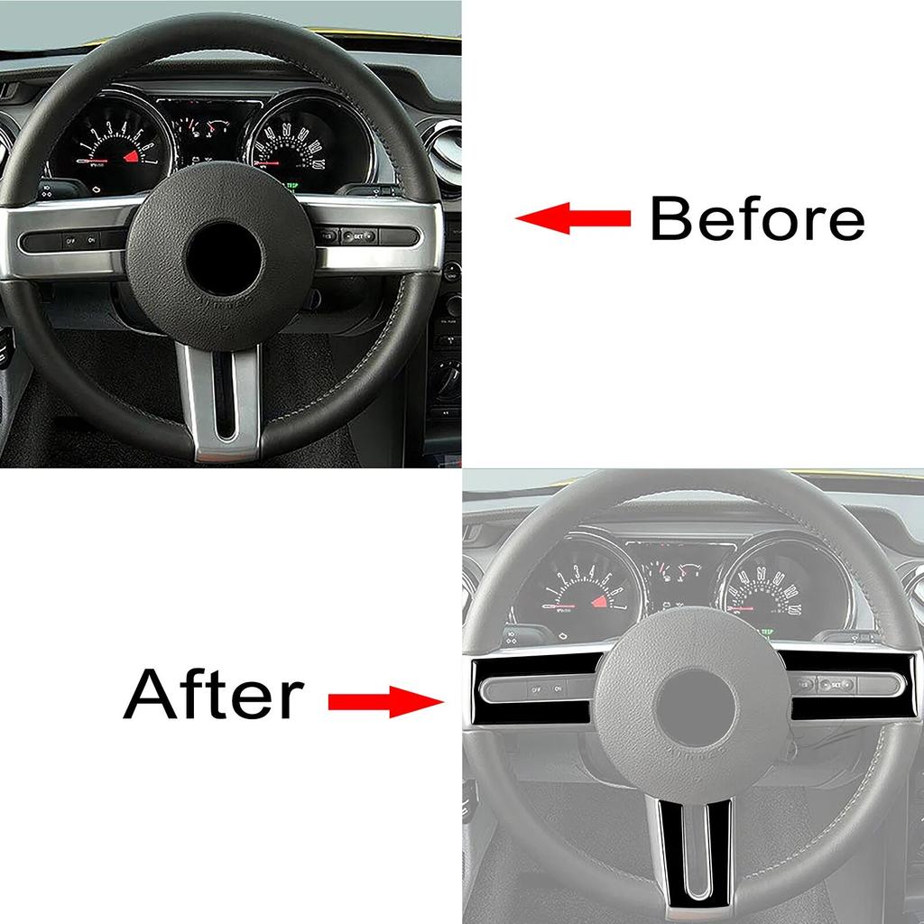 3PCS  Piano Black Steering Wheel Cover Trim For Ford Mustang  2005 2006 2007 2008 2009 Car Accessories Interior Mouldings