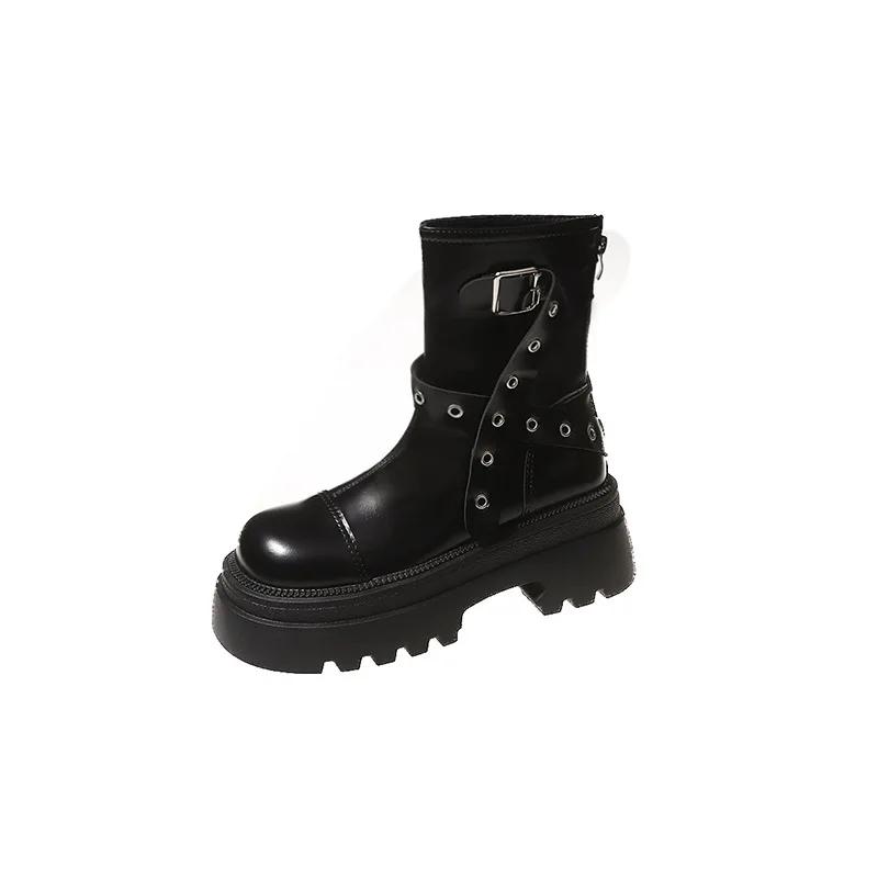 Мода 2024 года хит продаж новые коричневые ретро-сапоги с круглым носком и толстым каблуком супер высокие женские ковбойские сапоги с французской пряжкой в стиле вестерн для женщин 35 чёрный 5746₽