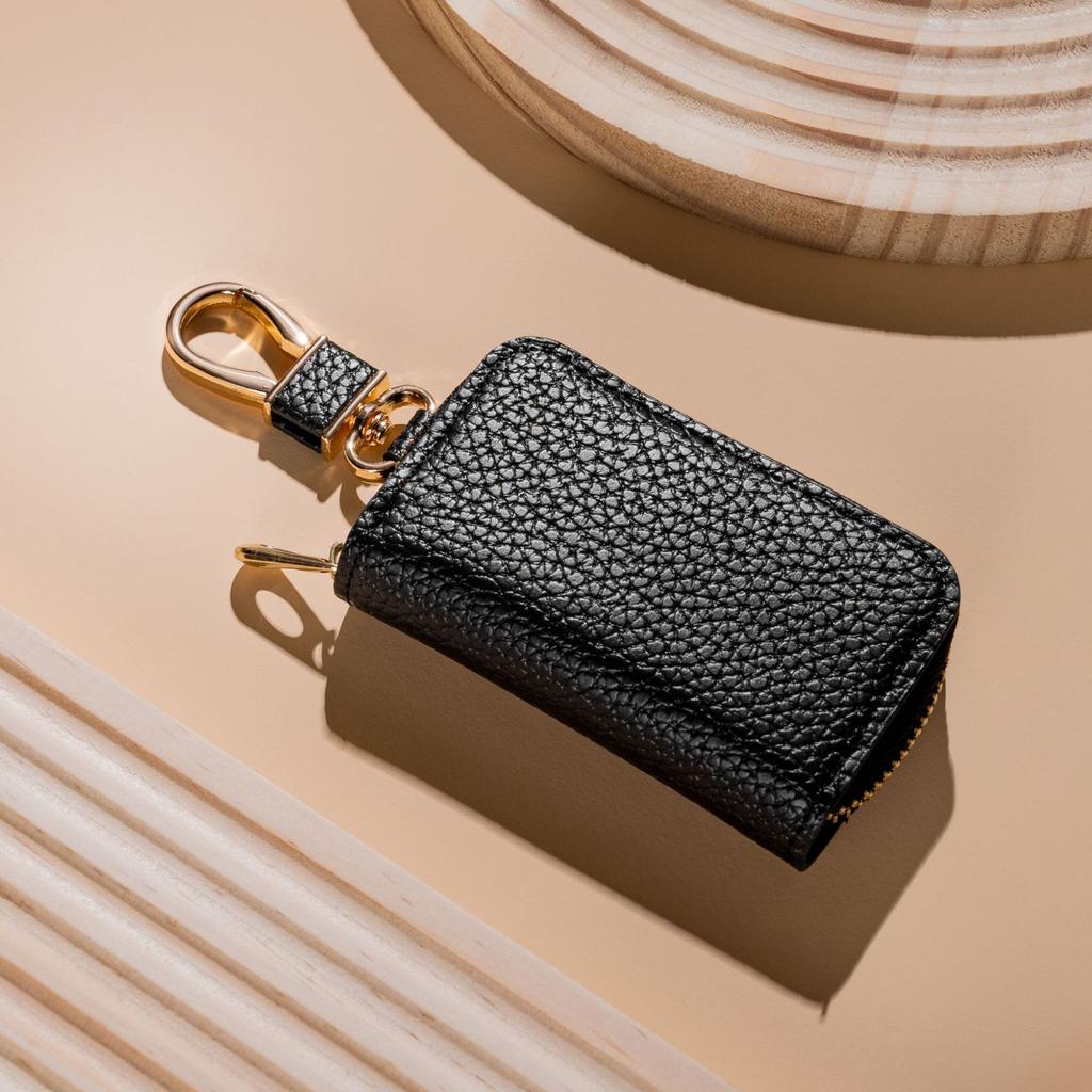 Litchi Pattern Car Key Bag Universal Model Men's and Women's Storage Key Leather Cover Mini Key Bag AVE