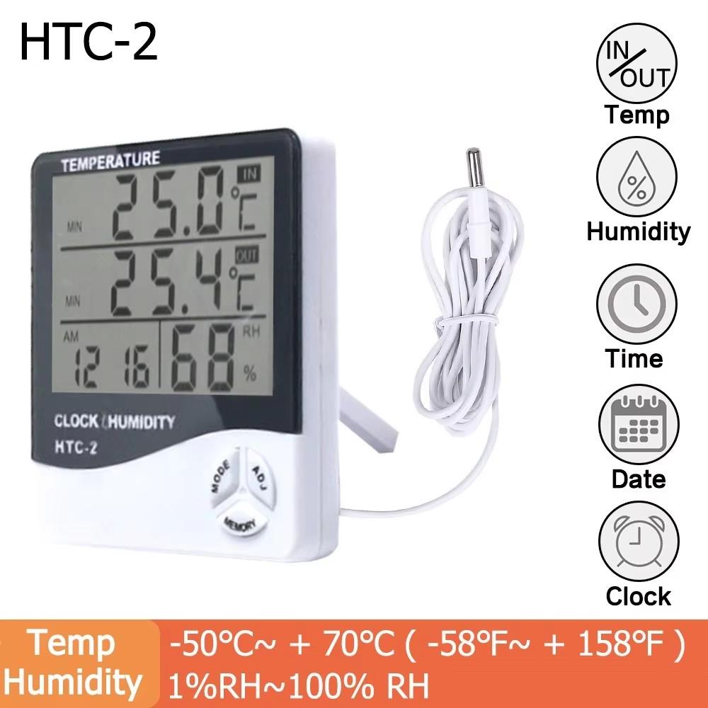 HTC-2 LCD Electronic Digital Temperature Humidity Meter Indoor and Outdoor Temperature Display Weather Station with Clock HTC-2