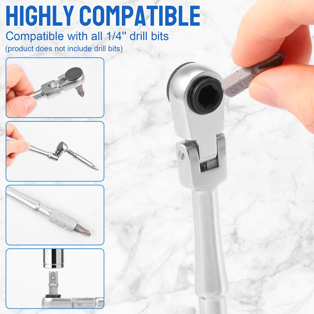 1/4" Antrieb Ratsche Mini Ratsche mit flexiblem Kopf Tragbares Ratschenschlüssel-Set Chrom-Vanadium-Stahl Reparaturwerkzeuge für enge Räume