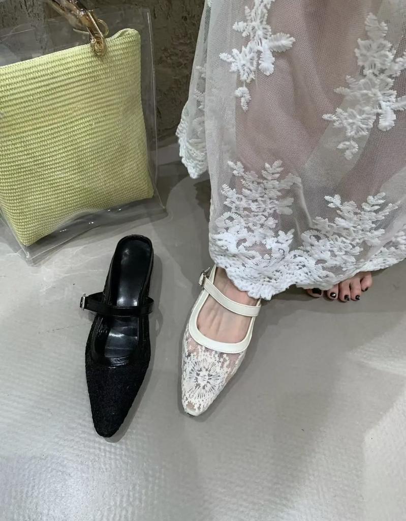 New Mesh Lace Bag Head Half Slippers Women Summer Wear Half Single Shoes Cool Slippers