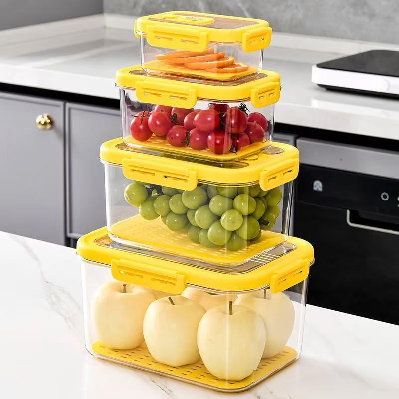 Airtight Transparent Food-Grade PET Refrigerator Organizer - Large Capacity