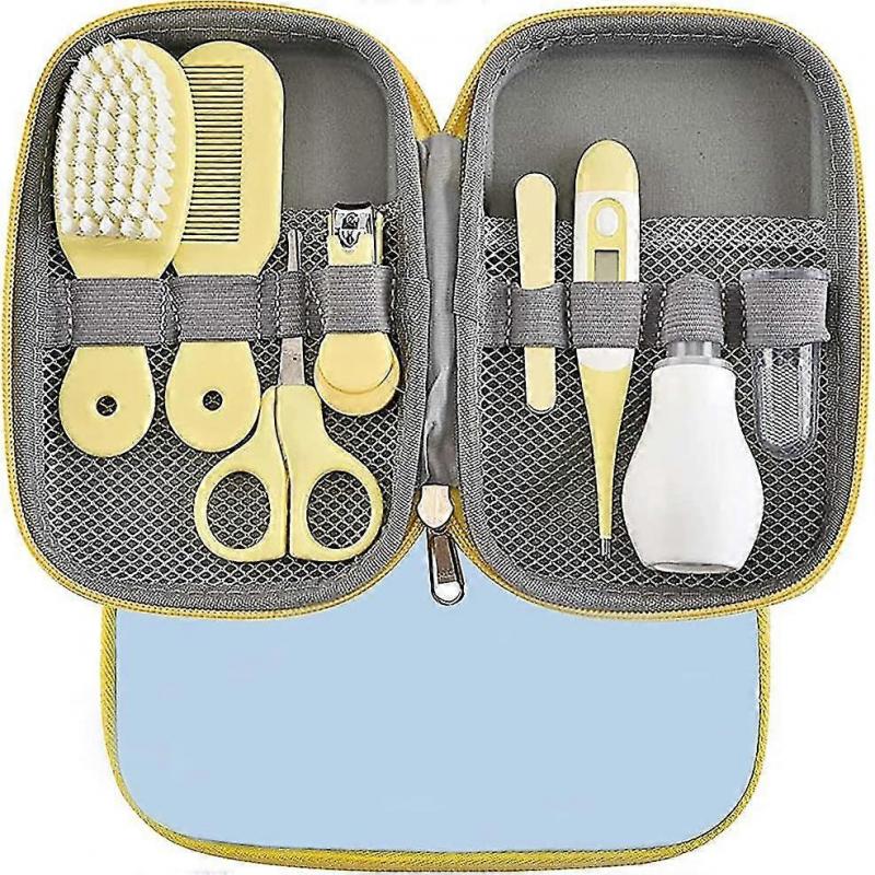 Baby Care Kit. 8 Pieces Professional Newborn Grooming Kit Toiletry Bag Baby Birth Baby Nail Care Set Grooming Brush Kit (yellow