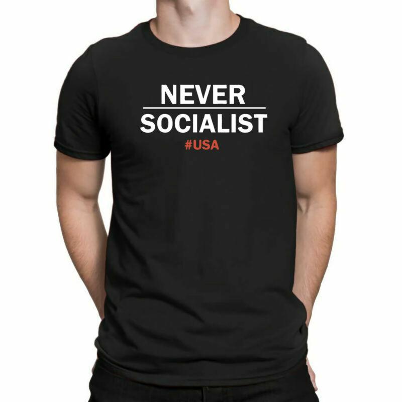 Never Socialist Anti-Socialism Republican Patriotic Men039;s T-Shirt Black Navy Tee Unisex T-Shirt L