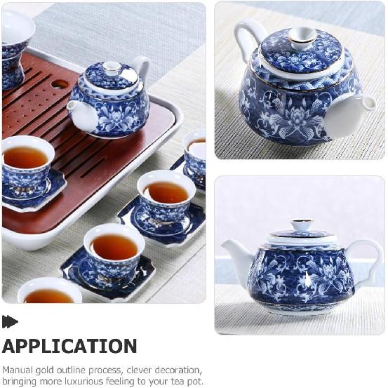Ceramic Tea Pot Blue and White Porcelain Teapot Chinese Tea Kettle Water Kettle Decorative Floral Teapot Tea Jug Coffee Pot for Stove Water Coffee