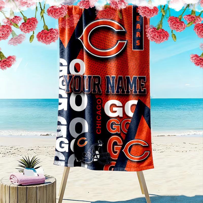Name Custom Chicago Bears Print Beach Towel, Large Soft Quick Dry Towel for Beach Camping Swimming
