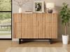 Credenza Moderna Francese con Frontale Strutturato Geometrico, 3 Ante e Ripiani Regolabili, Aspetto Legno Naturale + Nero, 105 × 33.5 × 76 cm.