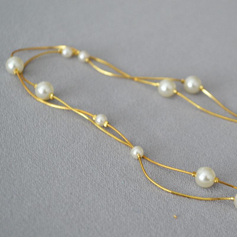 Simple White Pearl Fine Snake Chain Necklace Gypsy Temperament Long Sweater Chain Collarbone Chain Girls Accessories