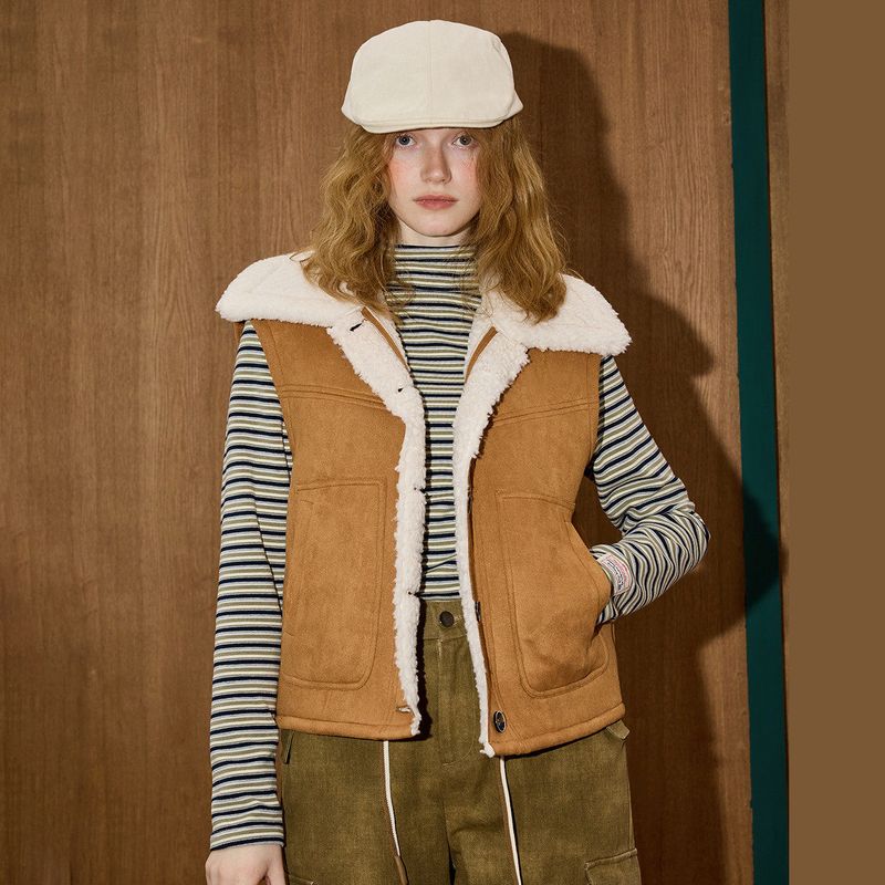 Coolhut Meilade Versatile Faux Lamb Wool Vest with Plush Lining, Fluffy Waistcoat, Winter Women's Vest