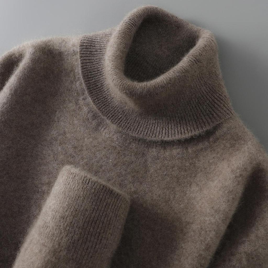 100% Pure Wool Men's High Neck Loose Knit Cashmere Sweater - Autumn/Winter Pullover Sweater