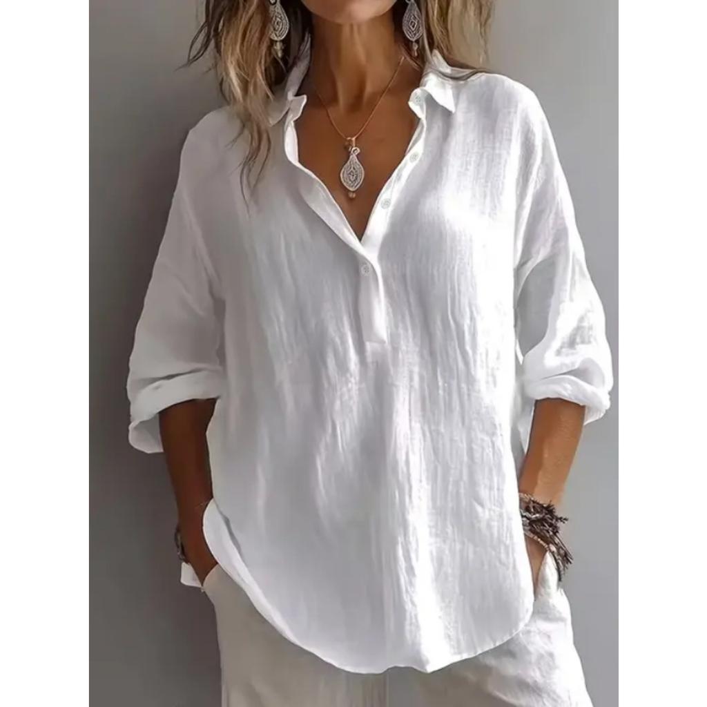 Women's Elegant and Comfortable Spring and Autumn Loose Solid Long Sleeved Shirt for Women,Button Half Open Long Sleeved Top,Breathable Shirt