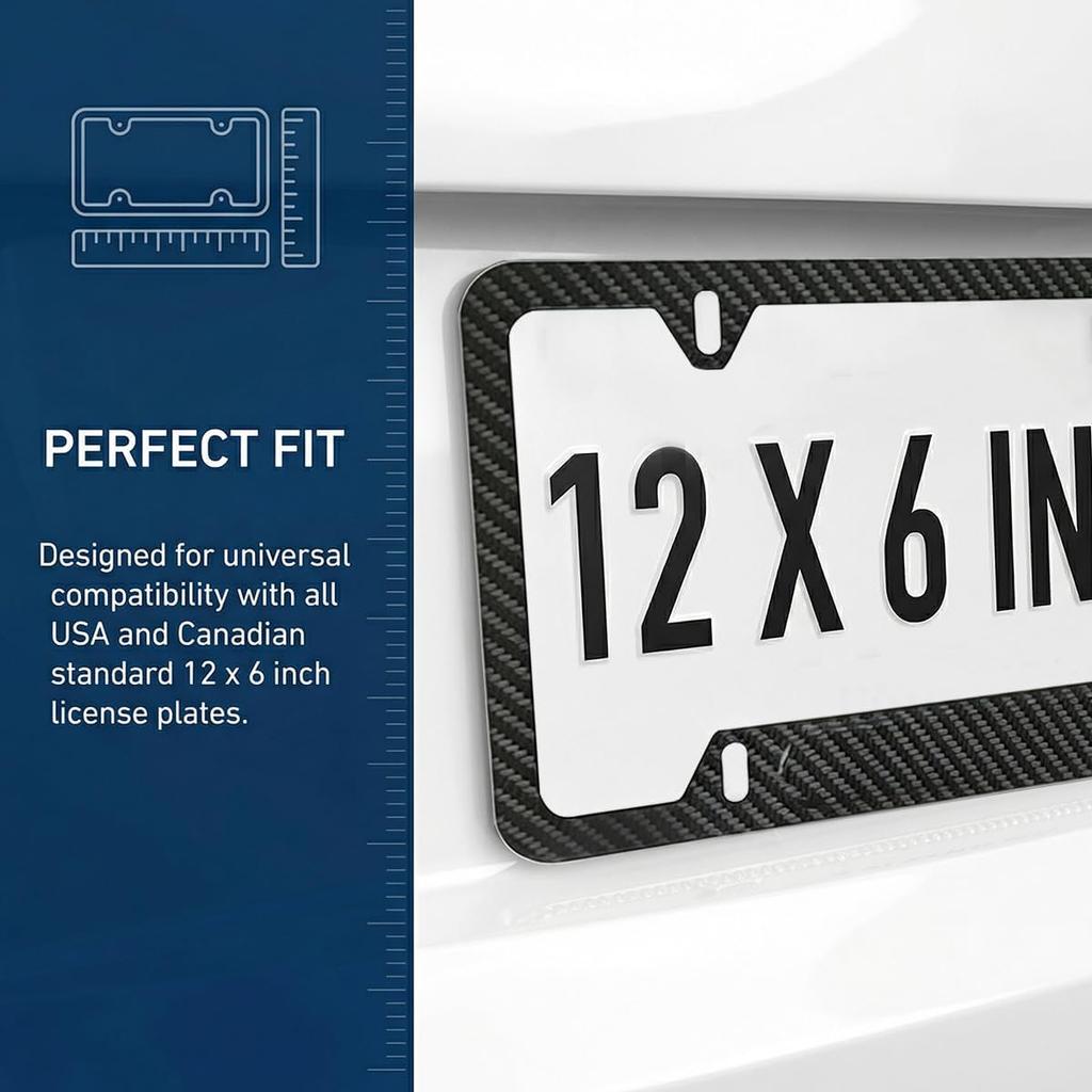 2PCS Carbon Fiber Car License Plate Frame, 6 * 12 Inches Aluminum Alloy Automotive License Tag Holder, Vehicle Front Rear Plate Cover Holder Bracket