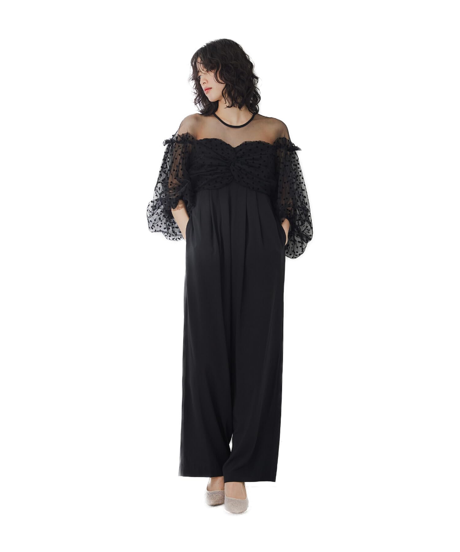 

Брюки в горошек с флоком, Вечернее тюлевое платье S [niana], Платье, Свадьба, Комбинезон, Черный, чёрный