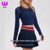 Autumn Winter Color Block Long Sleeve Crop Top with Cinched Waist & Quick Dry Technology