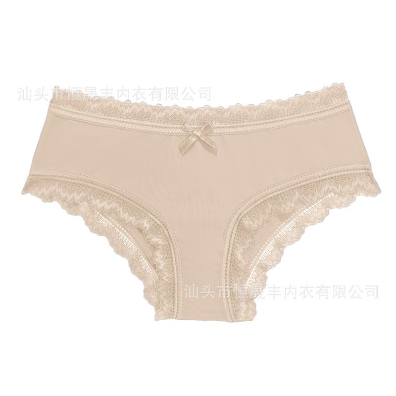 Women’s Seamless Briefs: Bow-Adorned, Antibacterial, Pure Cotton Gusset, Mid-Waist, Lace Thong Briefs for Women